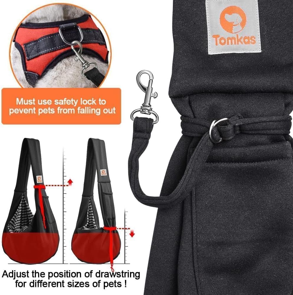 Tomkas Small Dog Sling Carrier - Classic Pocket & Classic Strap - Wrap Carrier - for 3-10 lbs Pets(Black) - Image 6