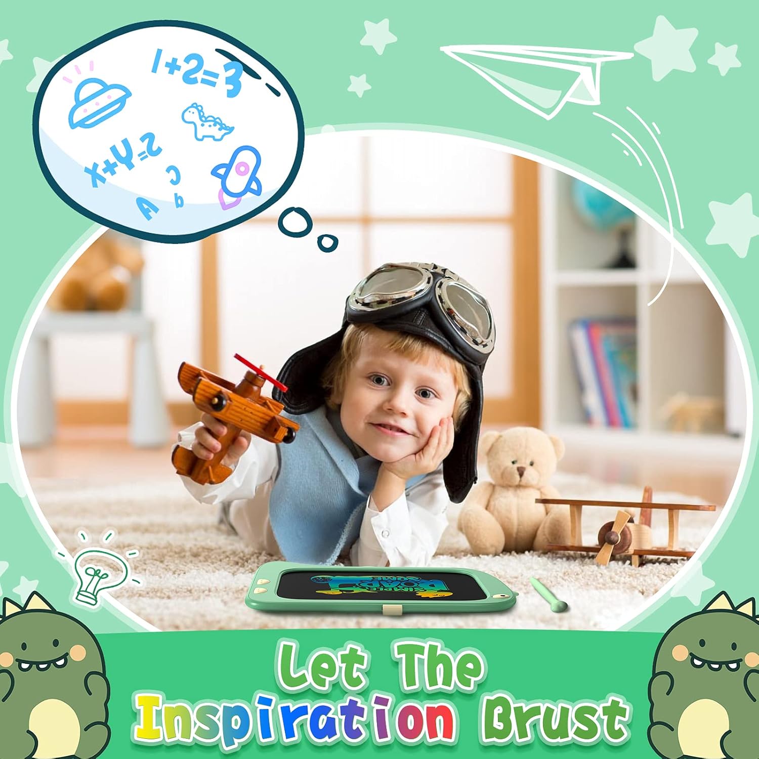 ORSEN 8.5 Inch LCD Doodle Board Tablet Toy - Green Dinosaur Drawing Pad for Kids 2-6 Years Old - Christmas and Birthday Gifts - Image 2