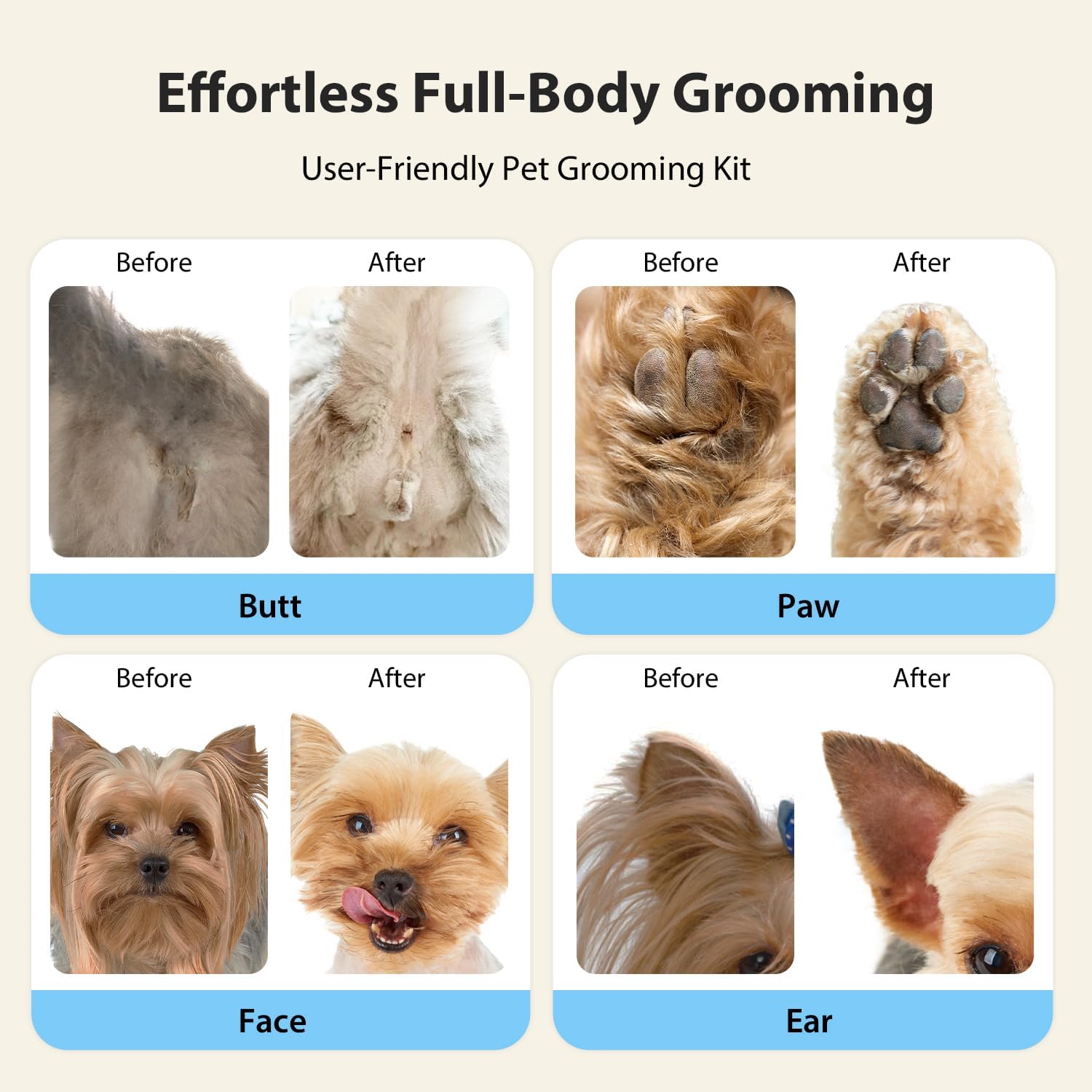Dog Grooming Kit, Dog Clippers for Grooming for Thick Curly Coats, Professional Pet Hair Shaver Paw Trimmer Cordless Rechargeable Low Noise for Dogs Cats Animals Face Ear - Image 6