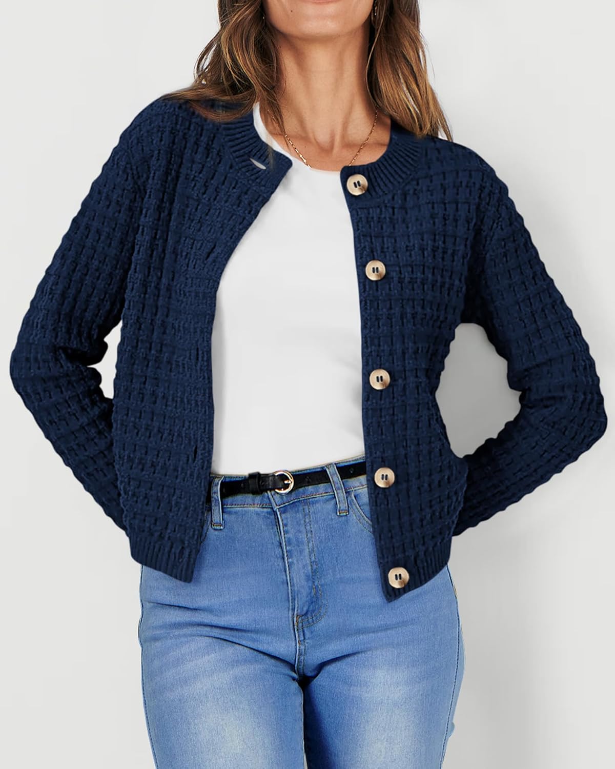 PRETTYGARDEN Women's Knit Cardigan Sweaters Casual Long Sleeve Open Front Button Down Trendy Jackets Outerwear - Image 3
