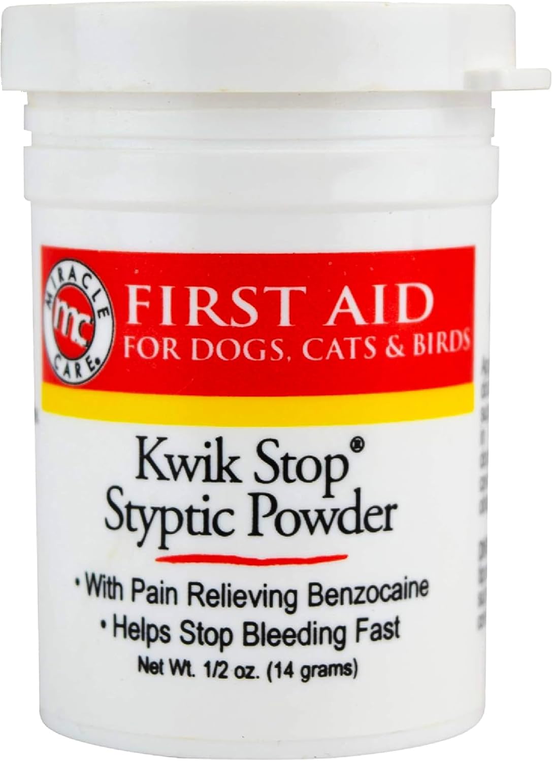Miracle Care Kwik Stop Styptic Powder for Dogs, Cats and Birds, 0.5 Ounce, Fast Acting Blood Stop Powder with Pain Relieving Benzocaine Miracle Care Kwik Stop Styptic Powder for Dogs, Cats and Birds, 0.5 Ounce, Fast Acting Blood Stop Powder with Pain Relieving Benzocaine