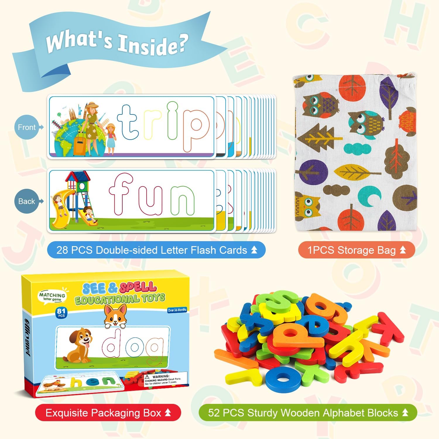 Officygnet Learning Toys for 3 4 5 6 Years Old Boys and Girls, See & Spell CVC Word Builders with Alphabet Cards for Kids Ages 3-5, Matching Letter Game for Preschool Toddler Learning Activities - Image 2