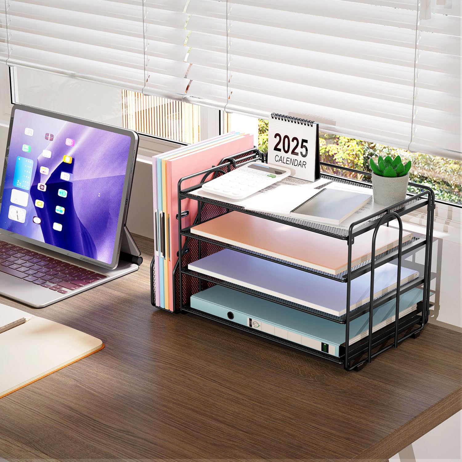 gianotter 4-Tier Paper Organizer With Magazine Holder, Desk Organizers and Accessories, Desk Accessories & Workspace Organizers, File Organizer for Office Supplies Storag (Black, 4-Tier) - Image 4