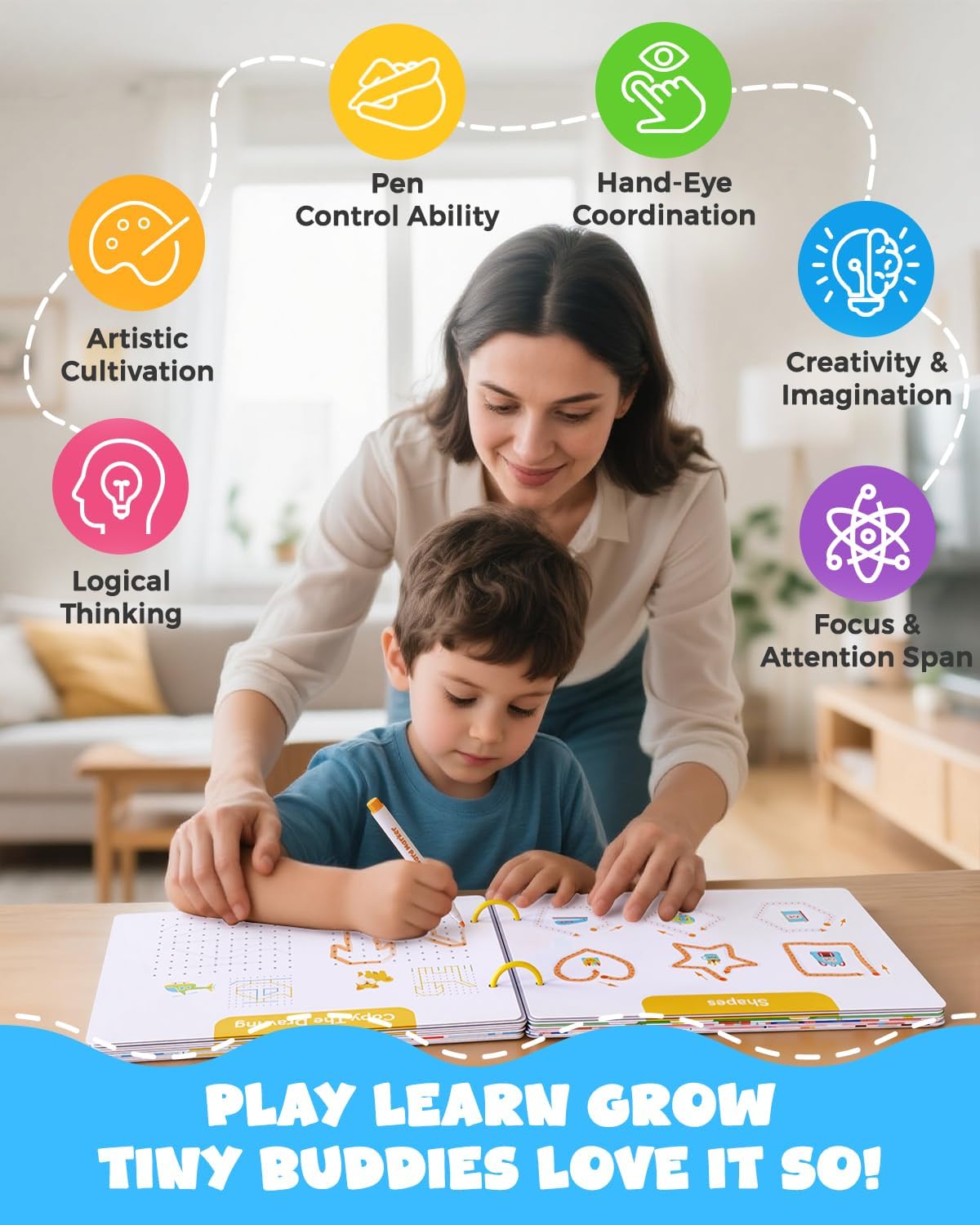 Preschool Learning Activities 54 Reusable Pages, Tracing Books for Kids Ages 3-5, Toddler Activities Busy Book, Handwriting Practice Kindergarten Workbooks, Educational Toys for 3 4 5 Year Old - Image 8