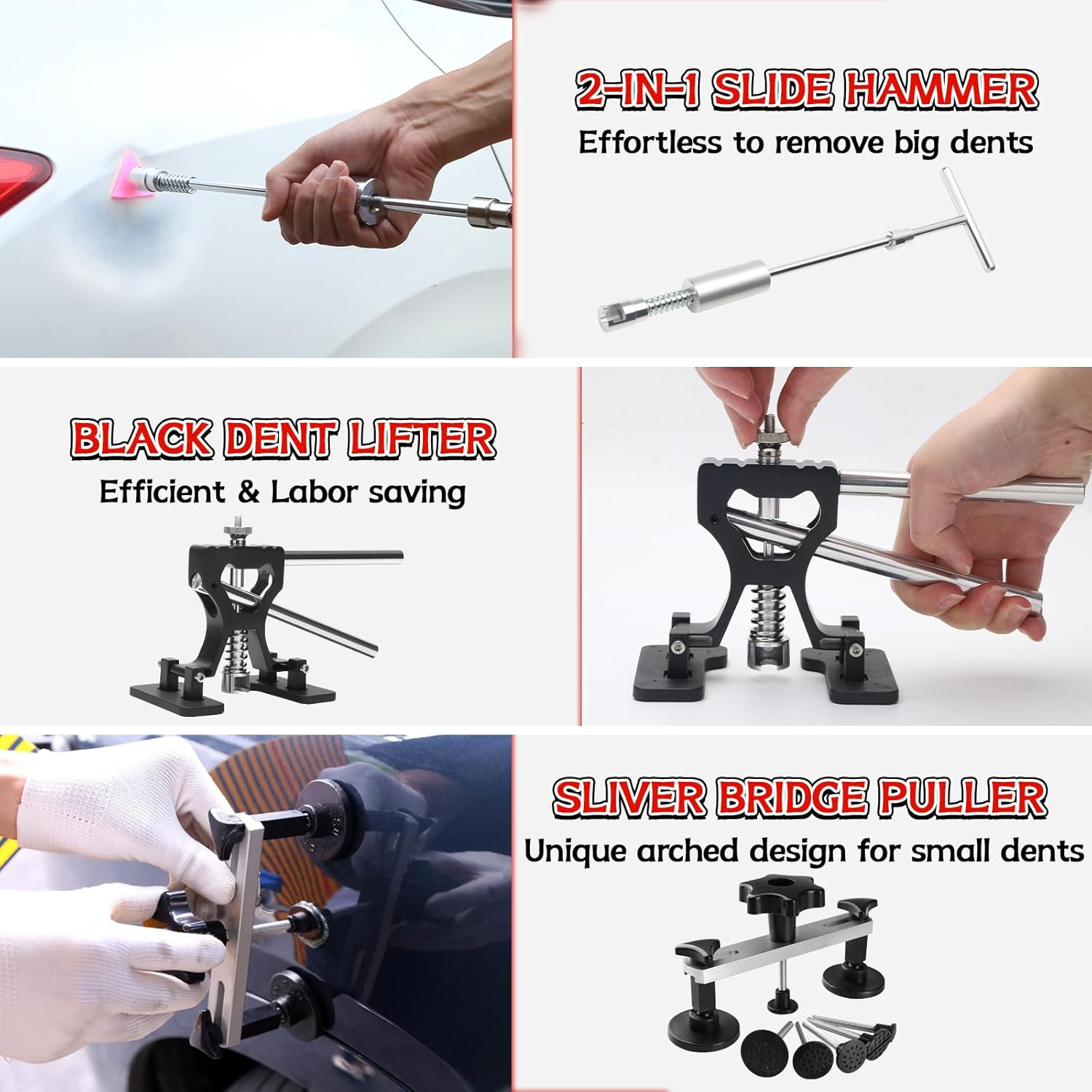 Dent Puller Kit for Car Dent Repair with Dent Reflect Line Board, Lightweight Dent Lifter, Rubber Hammer & Trim Removal Tools Set, Paintless Dent Removal for Auto Body Hail Damge Door Dings - Image 4