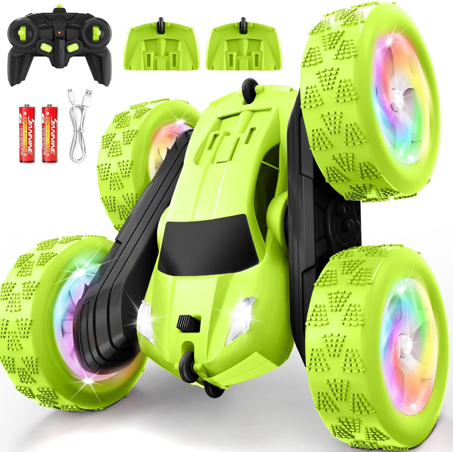 Remote Control Car, Stunt RC Cars, 2.4GHz Double Sided 360° Flips RC Crawler, Outdoor Toys for Kids Ages 4-8, Upgraded USB-C Modular Battery, 5 6 7 8 9 10 +Year Old Boys Birthday Gifts Green Remote Control Car, Stunt RC Cars, 2.4GHz Double Sided 360° Flips RC Crawler, Outdoor Toys for Kids Ages 4-8, Upgraded USB-C Modular Battery, 5 6 7 8 9 10 +Year Old Boys Birthday Gifts Green