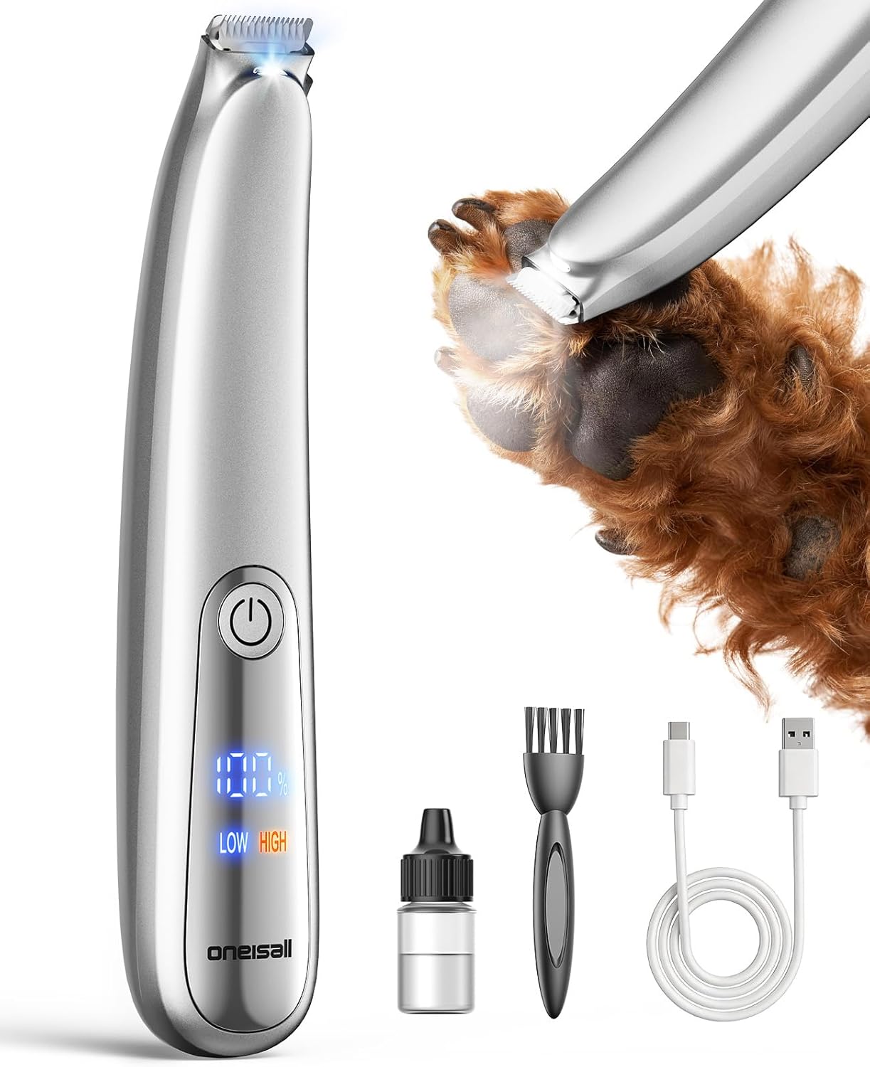 oneisall Dog Paw Trimmer, 2-Speed Up to 6500 RPM, 35dB Low-Noise Safe Pet Paw Trimmers with Curved Blade and LED Light, Cordless Pet Grooming Paw Clipper for Dogs, Cats, Paws, Ears, Face, Rump oneisall Dog Paw Trimmer, 2-Speed Up to 6500 RPM, 35dB Low-Noise Safe Pet Paw Trimmers with Curved Blade and LED Light, Cordless Pet Grooming Paw Clipper for Dogs, Cats, Paws, Ears, Face, Rump