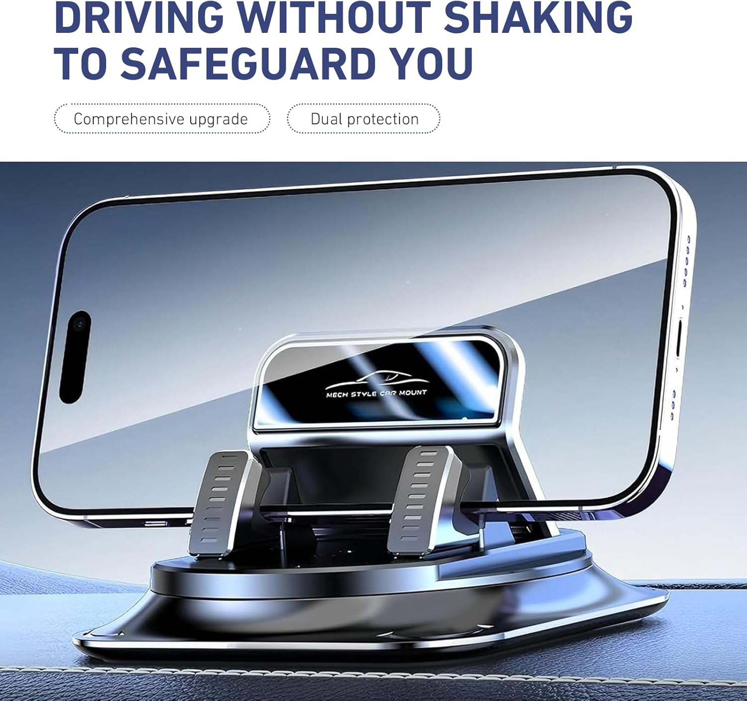 Car Dashboard Phone Holder, Rotatable One-Hand Operation Bracket, Anti-Slip Waterproof Navigation Mount with Strong Suction, Wider Silicone Base for Most Size Phones (Black) - Image 6