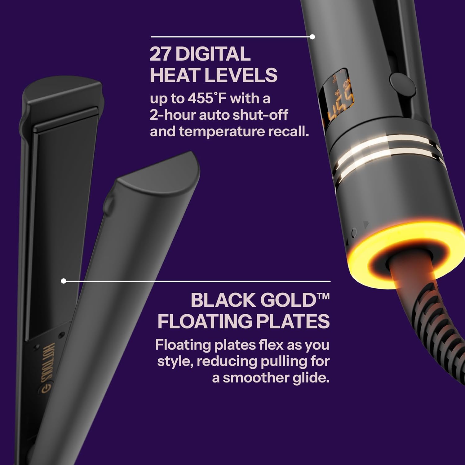 HOT TOOLS Black Gold Ionic 1 1/4 Inch Flat Iron, Use as Straightener for Sleek Straight Hair or Use Rounded Edges for Shiny Curls and Waves, Stylist-Preferred - Image 4