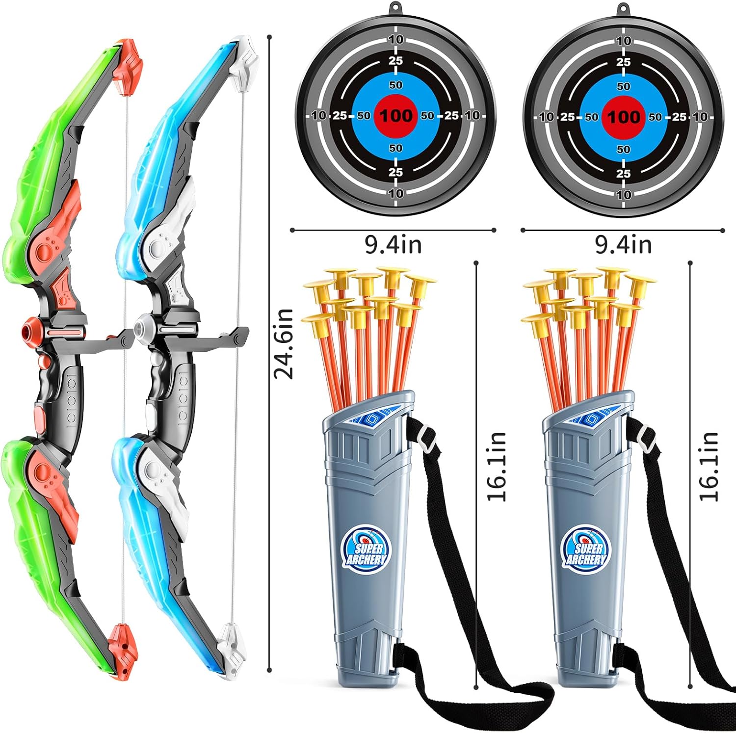 TEMI Bow and Arrow Set for Kids - Archery Toy Set - LED Light Up with Suction Cup Arrows, Target & Quiver, Indoor and Outdoor Toys for Children Boys Girls - Image 2