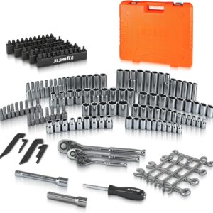 201-Piece Mechanics Tools Set, SAE & Metric Impact Socket Set, 1/2”, 1/4”, 3/8” Drive, with Ratchet Wrench & Extension, Premium CRV Alloy Steel, with Molded Case