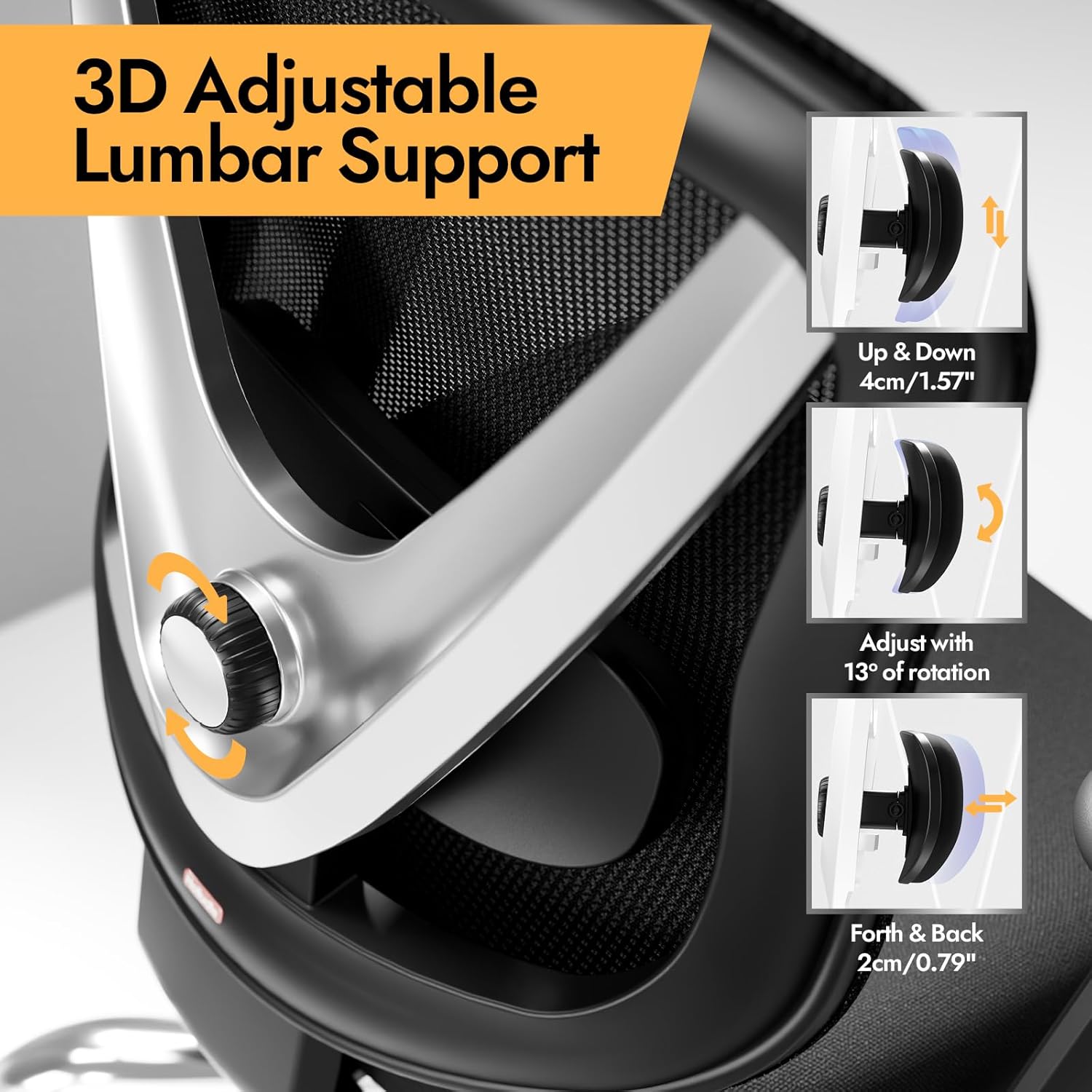 HOLLUDLE Ergonomic Mesh Office Chair - 3D Adjustable Lumbar Support & 3D Armrests, V-Shaped Back, Adjustable Desk Chair for Office & Home, Black - Image 3