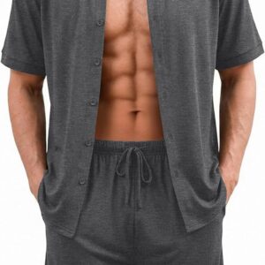 Ekouaer Men’s Hawaiian Shirt and Shorts Sets 2 Piece Beach Outfits Button Down Summer Pajamas Set Vacation Lounge Sets XS-XXL