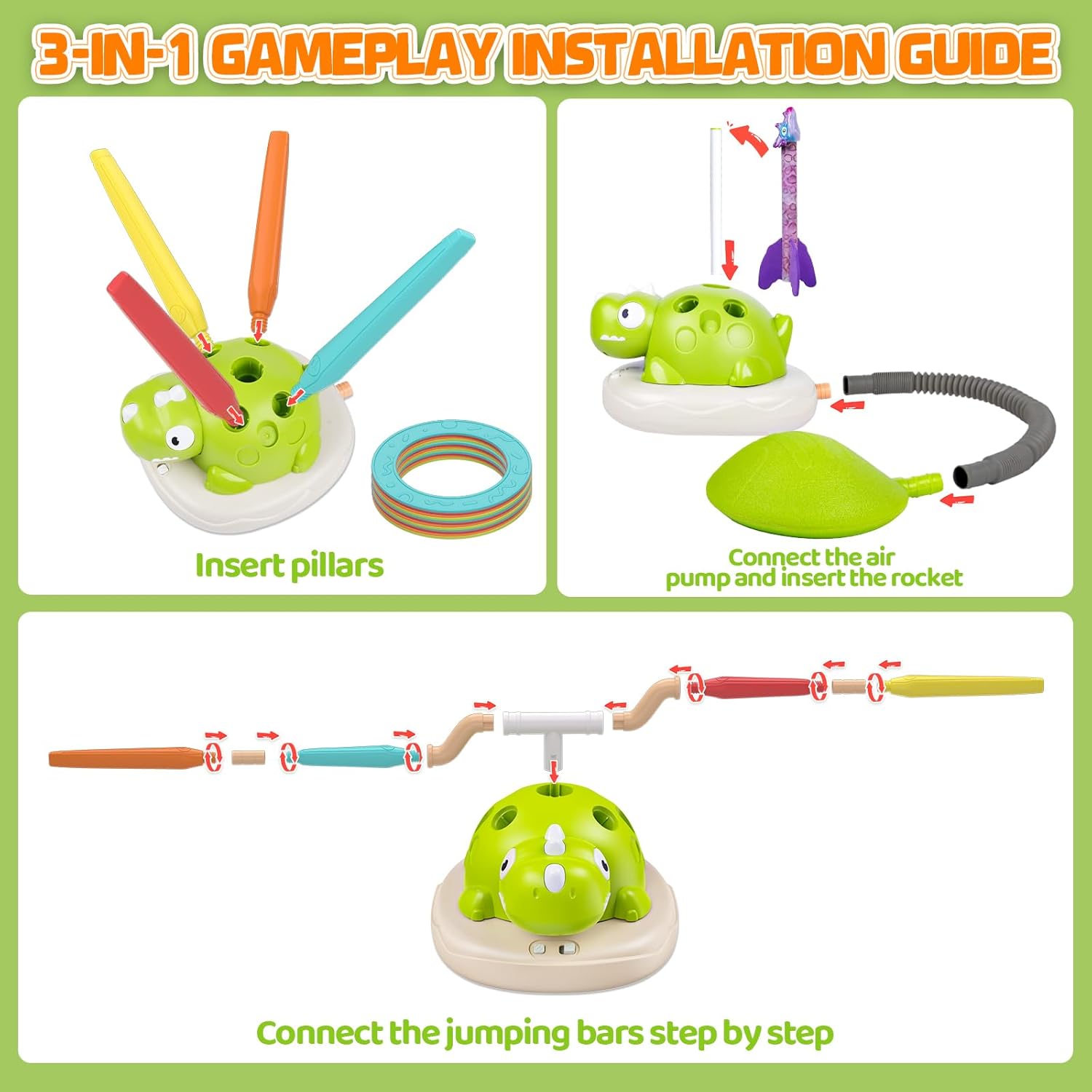 Aliex 3 in 1 Dinosaur Musical Jumping, Toss Ring and Stomping Launch Rocket Launcher, Indoor & Outdoor Sports Toys with Remote Control for Kids Ages 3-8 4-6,Active Outside Toy Gift for Boys and Girls - Image 5