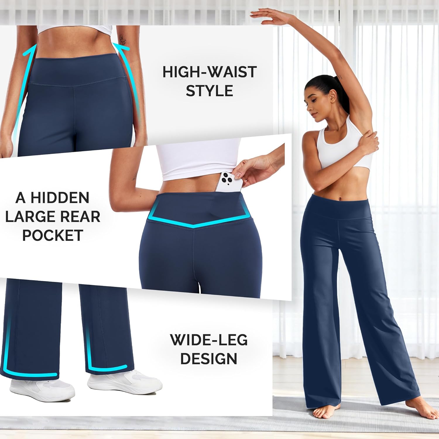 CADMUS Yoga Pants for Women Wide Leg Trousers High Waist Stretch Casual Lounge Sweatpants - Image 4