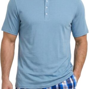 Vulcanodon Mens Pajama Set 100% Cotton Short Sleeve Sleepwear Soft Breathable Lounge Set Button Top with Pockets Cozy Pjs