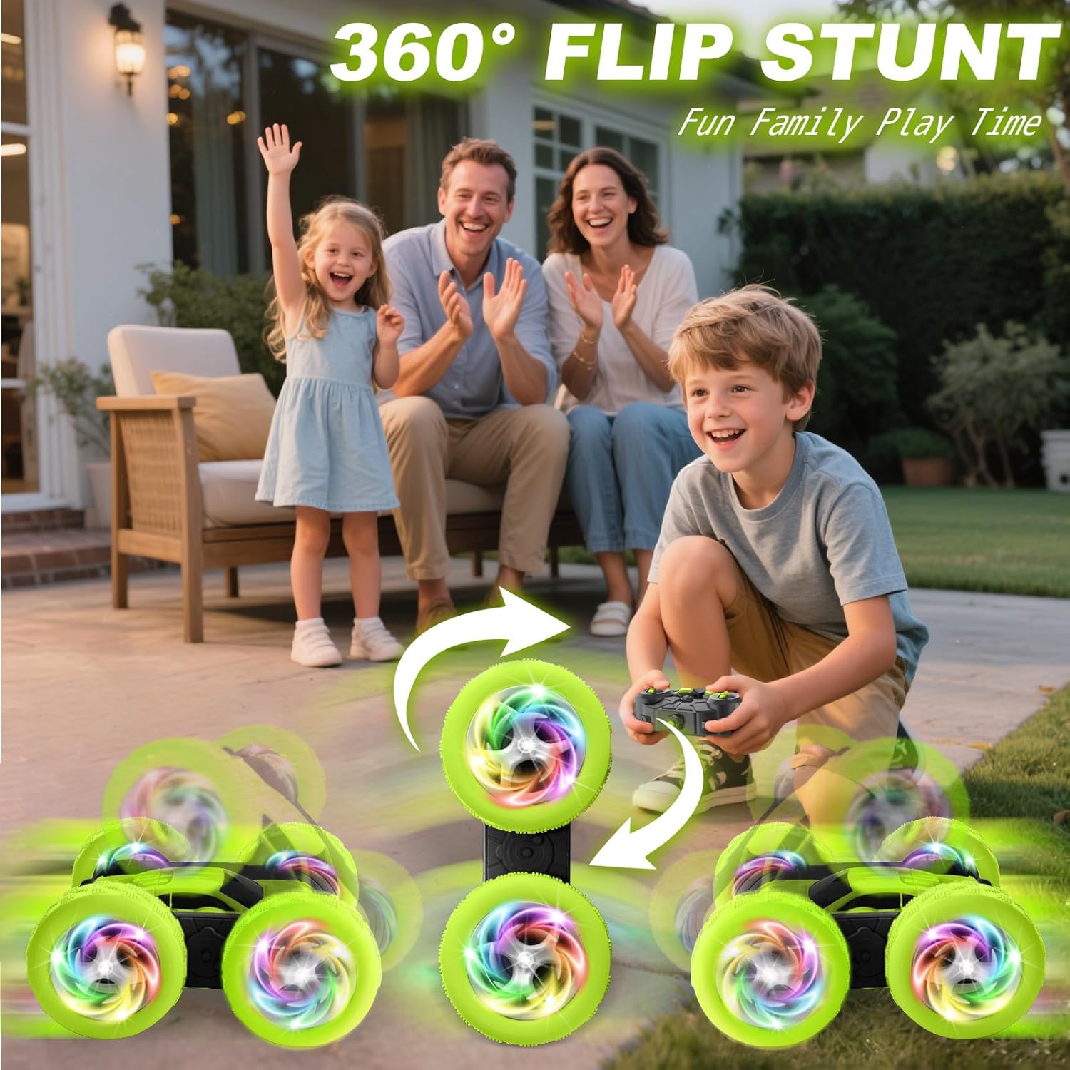Remote Control Car, Stunt RC Cars, 2.4GHz Double Sided 360° Flips RC Crawler, Outdoor Toys for Kids Ages 4-8, Upgraded USB-C Modular Battery, 5 6 7 8 9 10 +Year Old Boys Birthday Gifts Green - Image 6