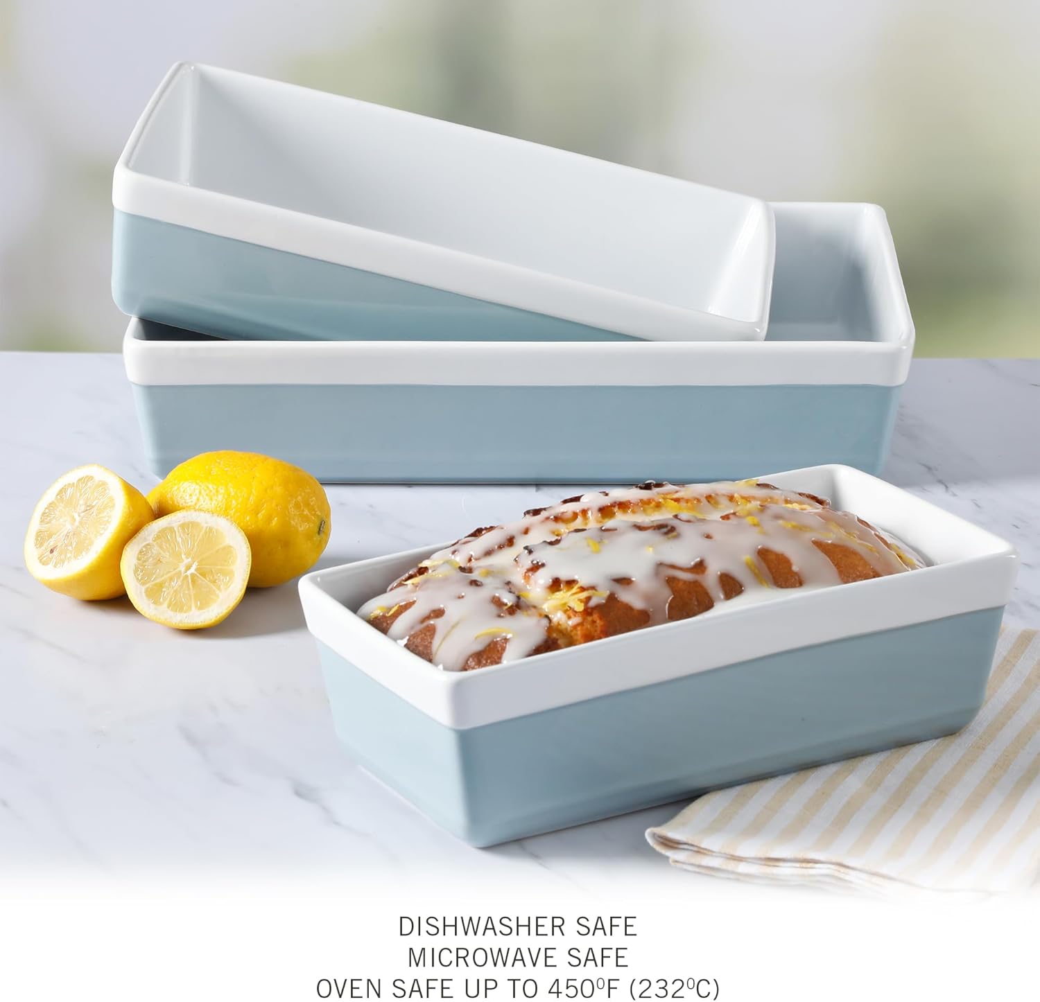 MARTHA STEWART 3-Piece Oven to Table Stoneware Bakeware Set – Baking Dish & Casserole Set – Dusty Blue – Durable Oven-Safe Bakeware for Baking and Serving - Image 4