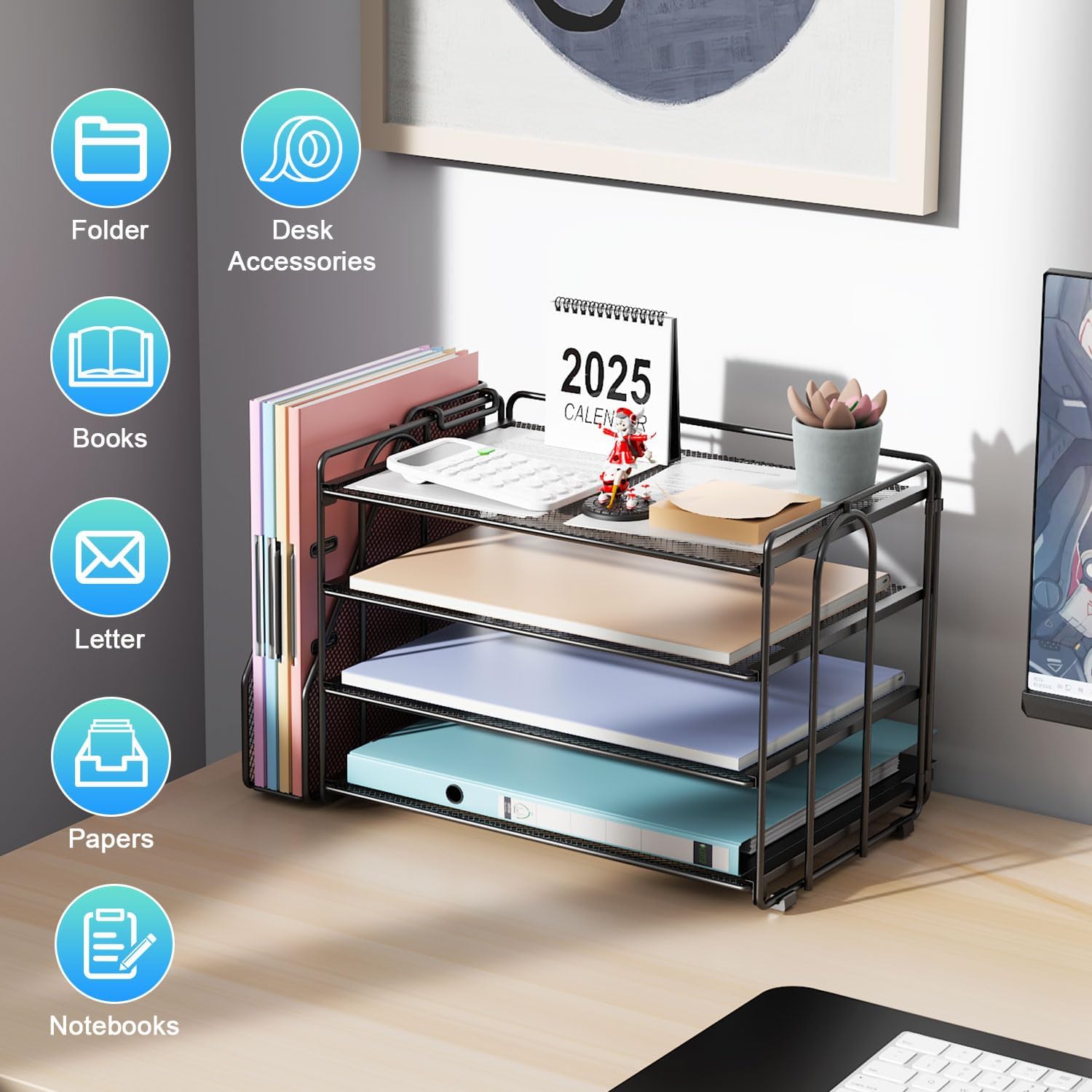 gianotter 4-Tier Paper Organizer With Magazine Holder, Desk Organizers and Accessories, Desk Accessories & Workspace Organizers, File Organizer for Office Supplies Storag (Black, 4-Tier) - Image 6