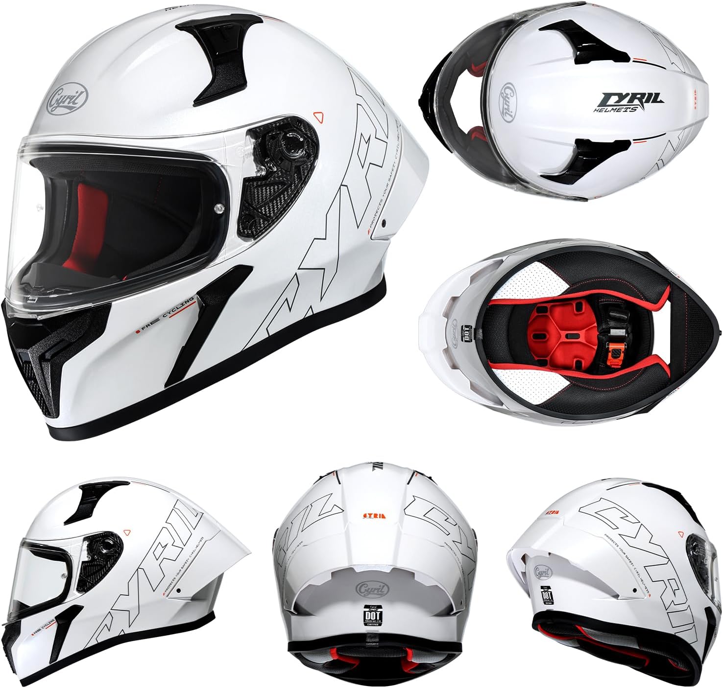 CYRIL Full Face Motorcycle Helmet DOT Approved for Adults Men Women, Motorbike Street Bike Racing Helmet with Tinted & Extra Clear Tool-Free Swappable Visors, Includes Storage Bag - Image 7