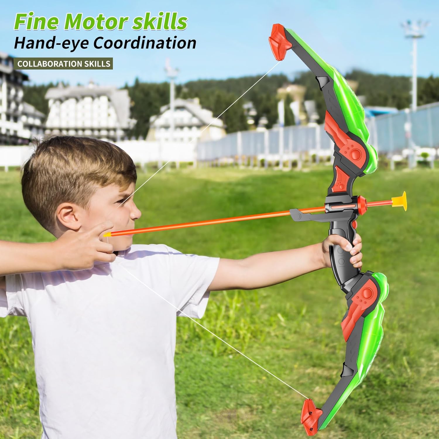 TEMI Bow and Arrow Set for Kids - Archery Toy Set - LED Light Up with Suction Cup Arrows, Target & Quiver, Indoor and Outdoor Toys for Children Boys Girls - Image 3