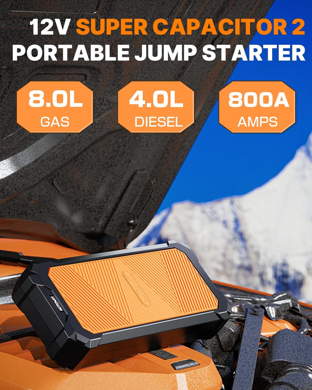 Autowit Super Capacitor Jump Starter, 12V Batteryless Portable Jump Box, Jumper Cables for 8.0 Gas&4.0 Diesel Car, Portable Jump Starter for Car Battery, Bulit-in Supercapacitor, No Need Pre-Charge - Image 3
