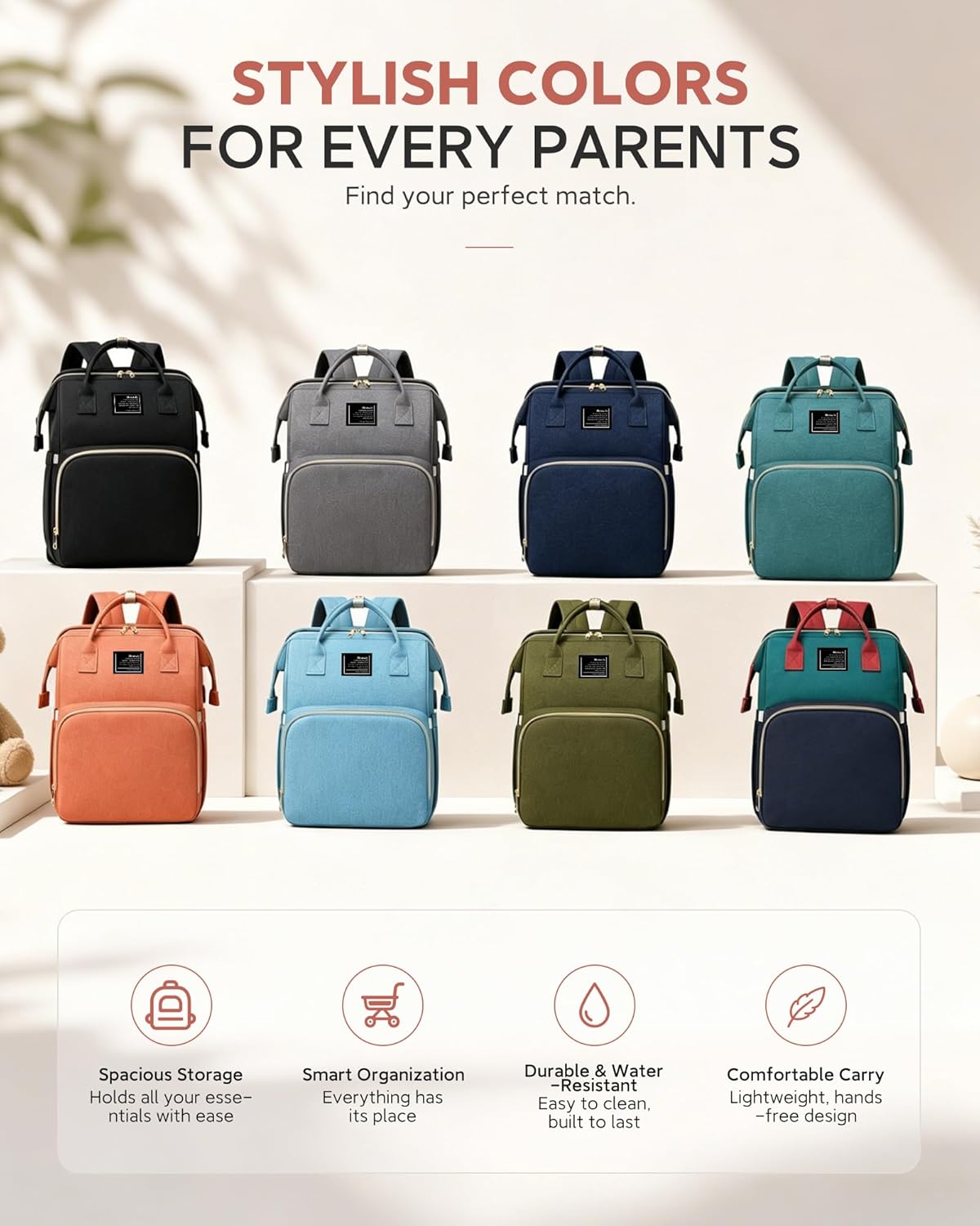 houscly Diaper Bags Backpack for Baby Boy : Large Baby Bag for Boys Girls Mom Toddler Women Men Dad Big Travel Newborn Essential Baby Registry Search Must Haves Grey - Image 9