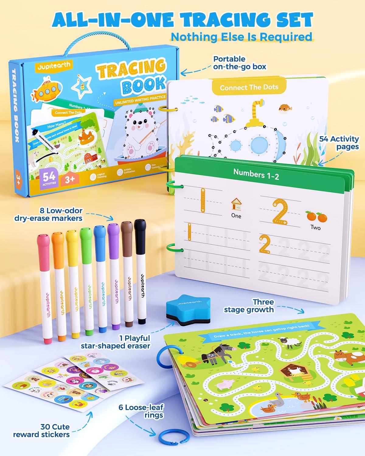 Preschool Learning Activities 54 Reusable Pages, Tracing Books for Kids Ages 3-5, Toddler Activities Busy Book, Handwriting Practice Kindergarten Workbooks, Educational Toys for 3 4 5 Year Old - Image 2