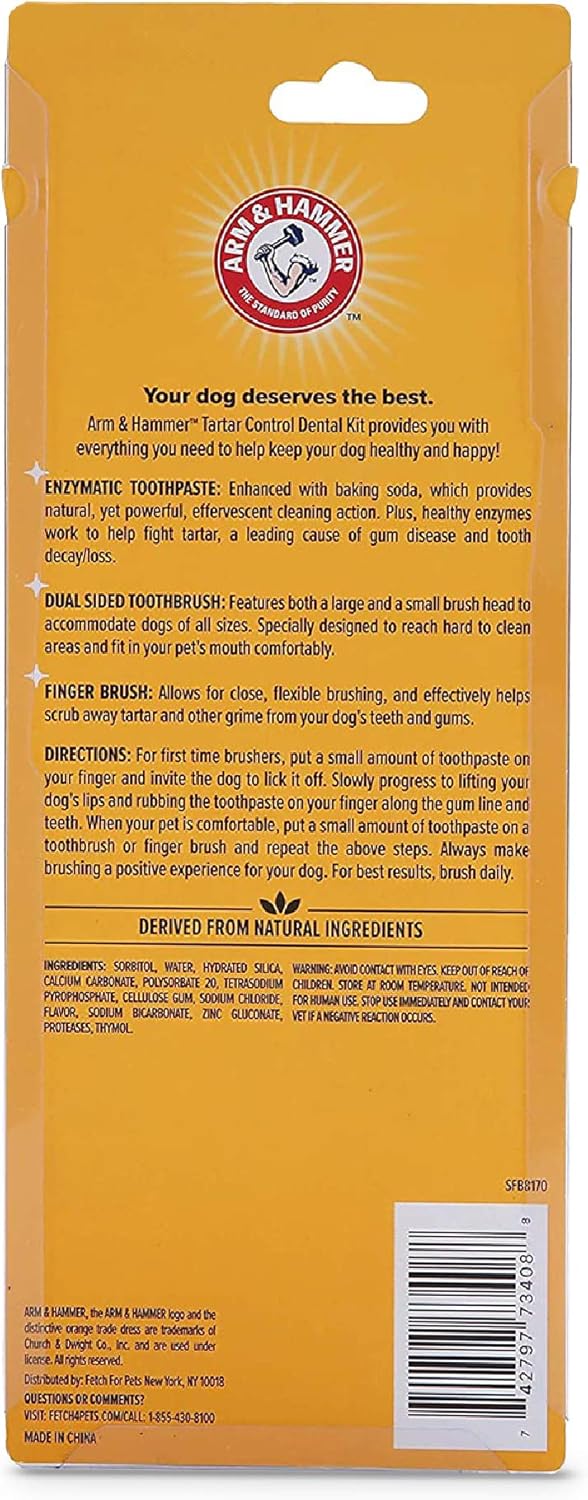 Arm & Hammer for Pets Tartar Control Dog Dental Kit, Enzymatic Toothpaste with Toothbrush and Fingerbrush, Baking Soda Formula Reduces Plaque and Tartar, Safe for Puppies, Beef Flavor, 3-Piece - Image 6