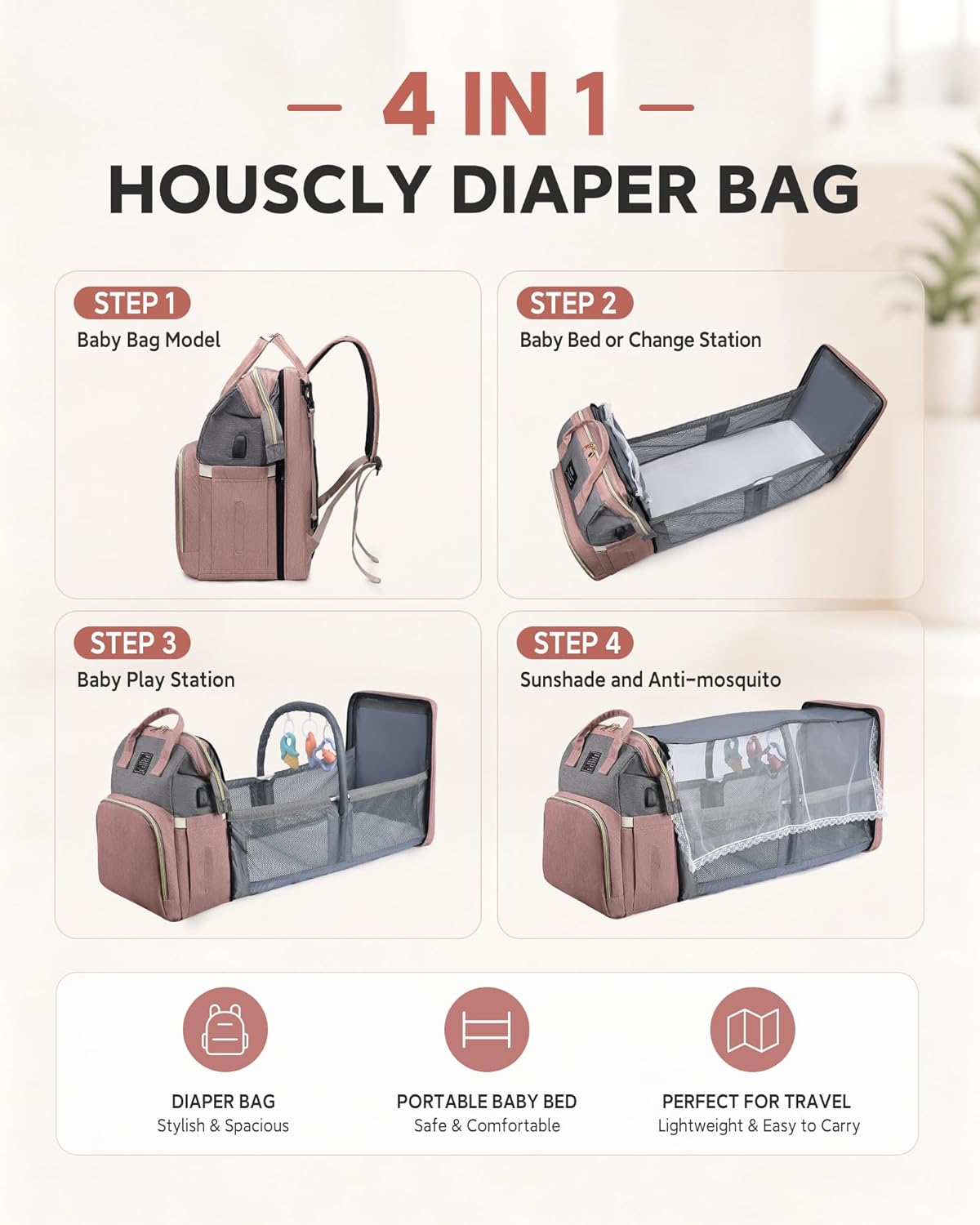 houscly Diaper Bags Backpack for Baby Boy : Large Baby Bag for Boys Girls Mom Toddler Women Men Dad Big Travel Newborn Essential Baby Registry Search Must Haves Grey - Image 2