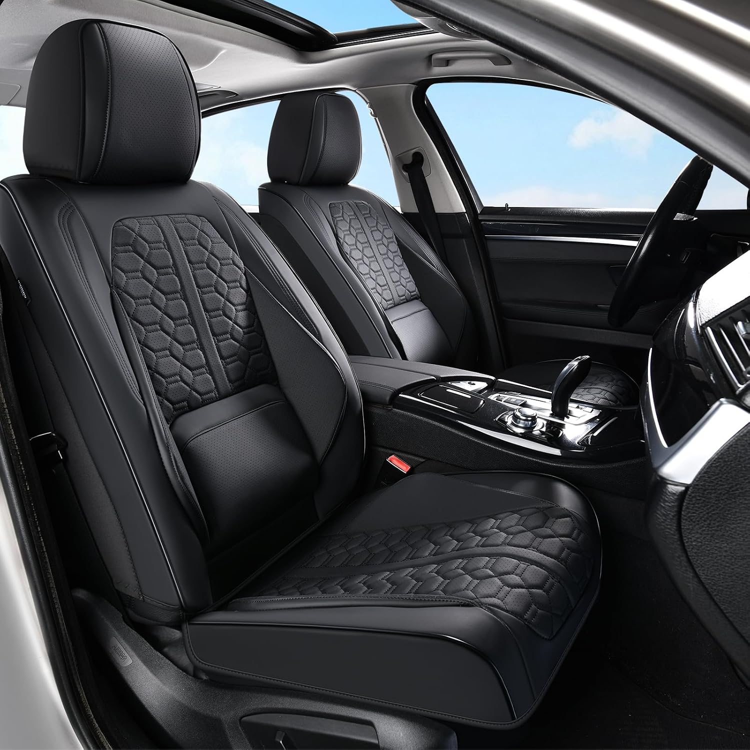 Huidasource Black Leather Seat Covers, Car Seat Cover Front and Back Seats Full Set, 360° Full Wrap Seat Cushion Covers Protector 5 Seats Universal Fit for Most Cars SUV Trucks - Image 3