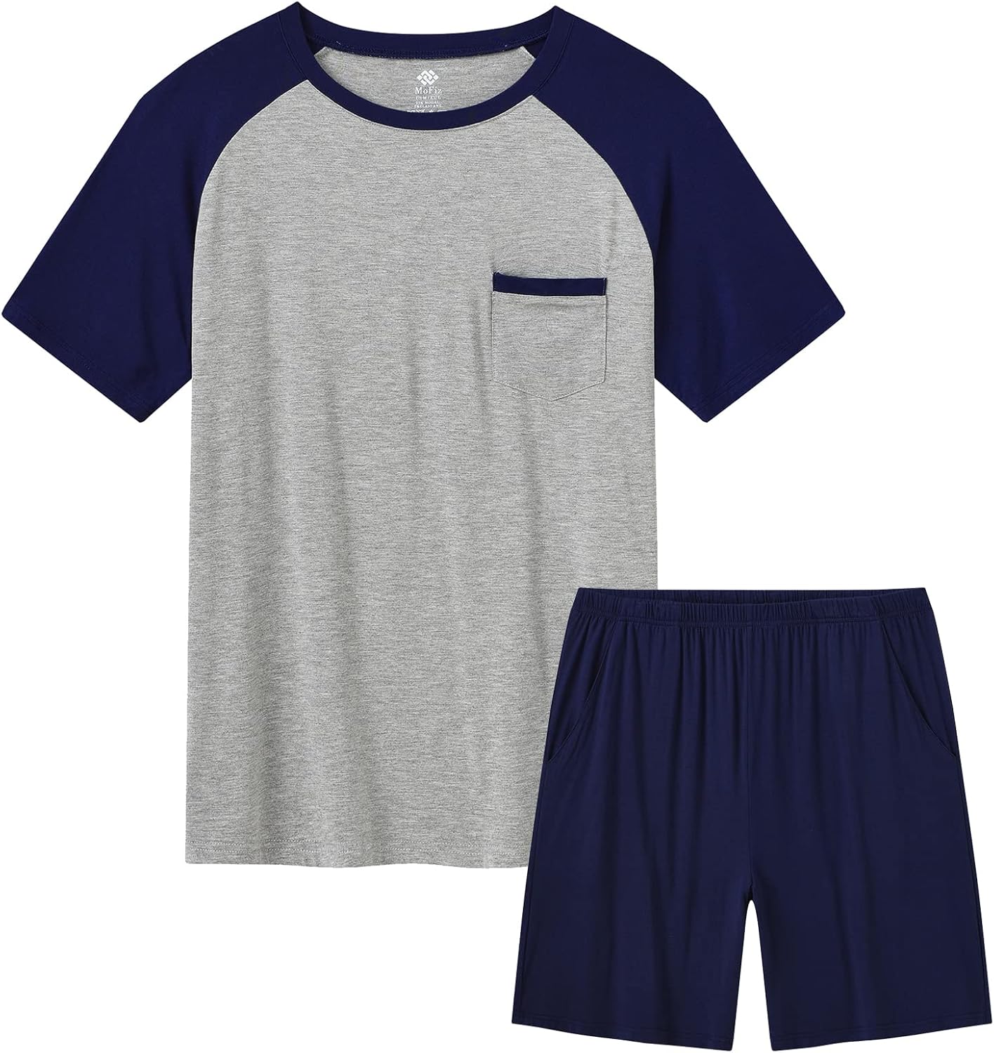 MoFiz Mens Pajama Set Pjs Sleepwear Nightwear Lightweight Quick Dry Soft Short Sleeve V-Neck Summer Pjs Sleep Set With Pocket MoFiz Mens Pajama Set Pjs Sleepwear Nightwear Lightweight Quick Dry Soft Short Sleeve V-Neck Summer Pjs Sleep Set With Pocket