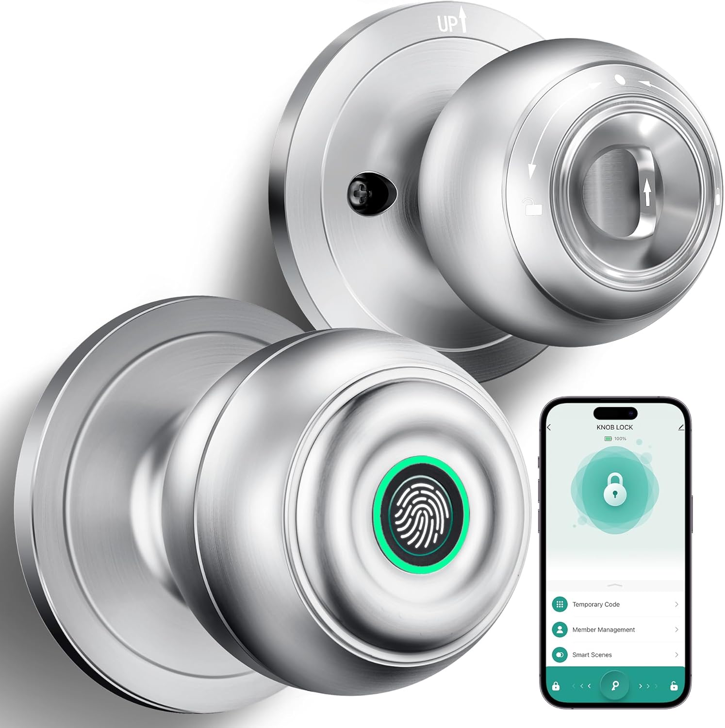 KLLOQUE Fingerprint Door Lock, Smart Fingerprint Door Knob with Lock, Biometric Door Locks with App Control & Key, Keyless Thumbprint Entry Door Locks for Bedroom, Front Door, Home, Apartment-Silver KLLOQUE Fingerprint Door Lock, Smart Fingerprint Door Knob with Lock, Biometric Door Locks with App Control & Key, Keyless Thumbprint Entry Door Locks for Bedroom, Front Door, Home, Apartment-Silver