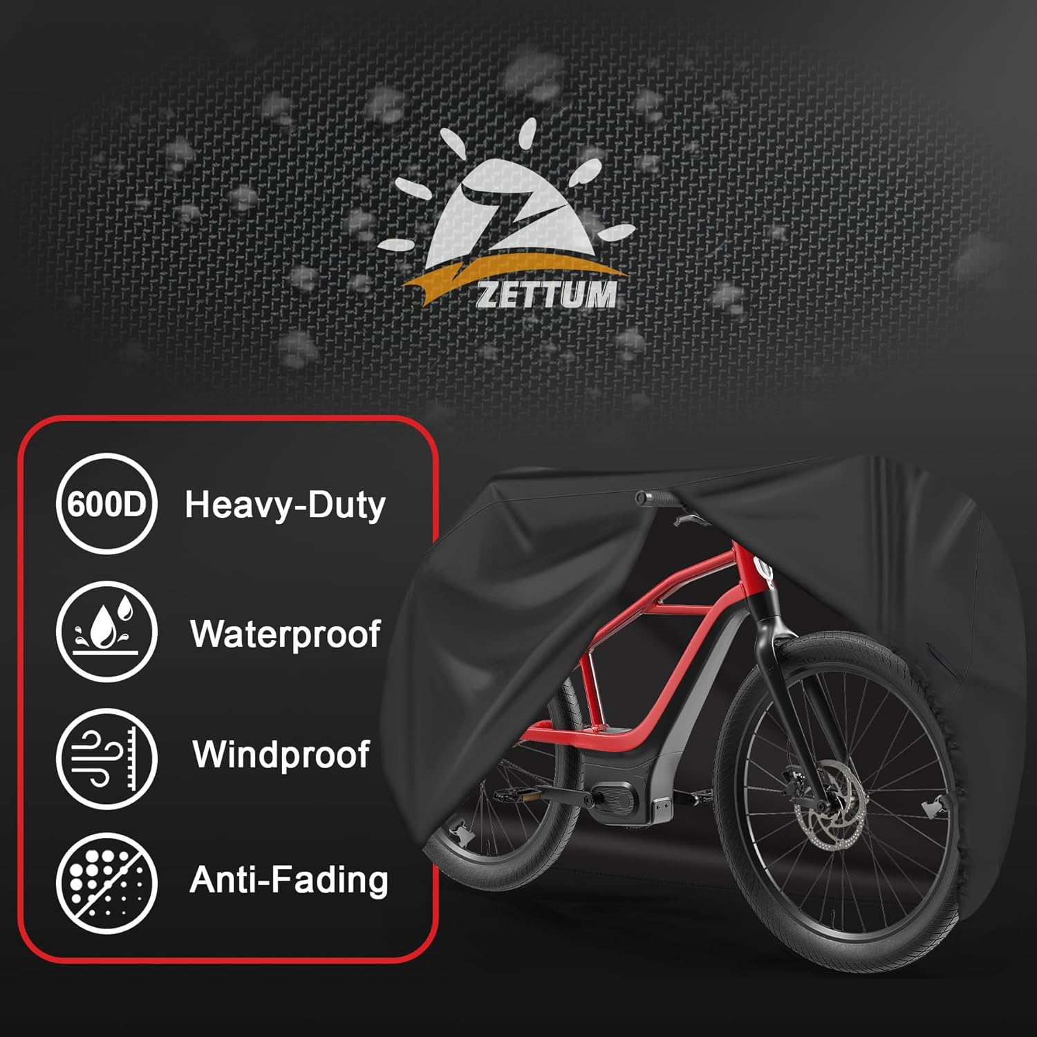 Zettum Bike Cover for 1 Bike - 600D Bike Covers Outdoor Storage Waterproof & Heavy Duty, Bicycle Cover for Single eBike, Mountain Bike, Road Bike, Hybrid Bike, Beach Cruiser Bike, Scooter and More - Image 3