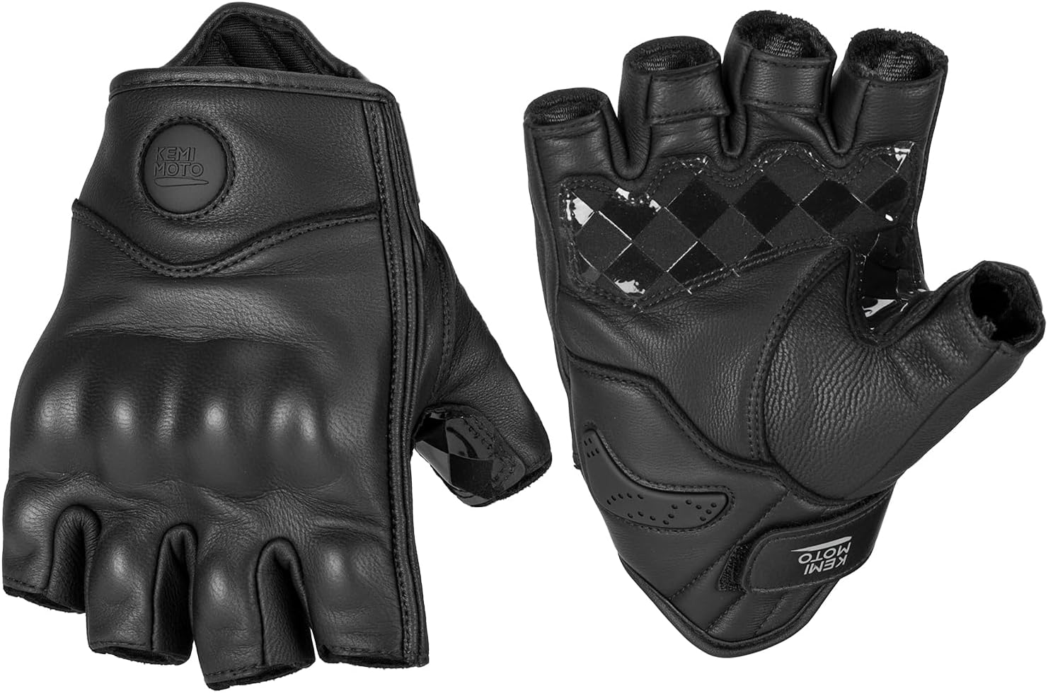 KEMIMOTO Motorcycle Leather Half Finger Gloves for Men Women, Hard Knuckle Protective Riding Gloves with Shock-Absorbing Padded Palm for Motorbike, Cycling, ATV & Outdoor Sports KEMIMOTO Motorcycle Leather Half Finger Gloves for Men Women, Hard Knuckle Protective Riding Gloves with Shock-Absorbing Padded Palm for Motorbike, Cycling, ATV & Outdoor Sports
