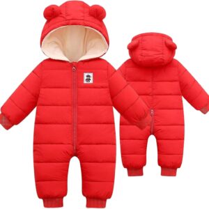 BYFRI Baby Boys Girls Snowsuit Newborn Cozy Winter Coat Infant Bear Hooded Jumpsuit Toddler Snow Outfit for 0-24 Months