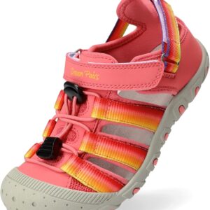 DREAM PAIRS Boys Girls Outdoor Athletic Sport Sandals Summer Hiking Beach Casual Closed Toe Rainbow Multicolor for Toddler/Little/Big Kids