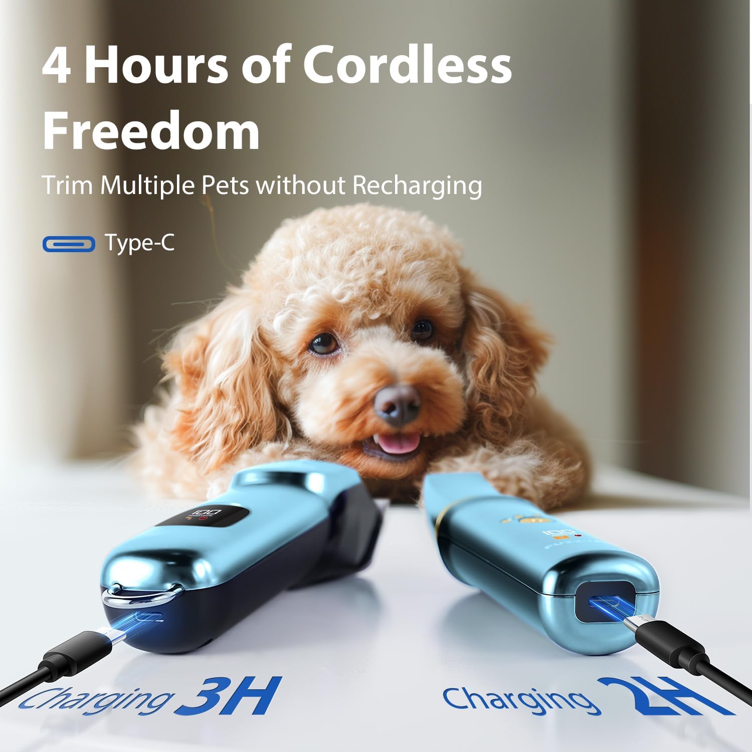 Dog Grooming Kit, Dog Clippers for Grooming for Thick Curly Coats, Professional Pet Hair Shaver Paw Trimmer Cordless Rechargeable Low Noise for Dogs Cats Animals Face Ear - Image 8