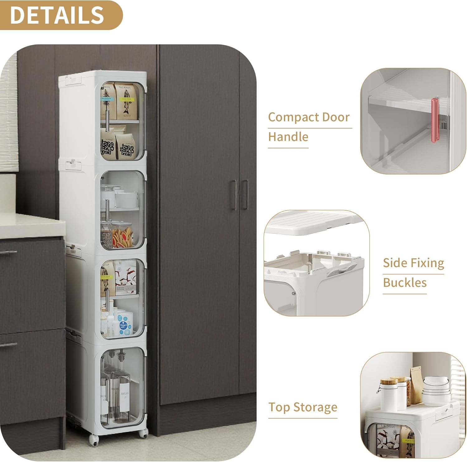 2-Tier Narrow Storage Cabinet, Slim Bathroom Storage Cabinet with Adjustable Shelves and Wheels, Narrow Organizer for Small Space, Bathroom, Kitchen, Laundry, White - Image 5