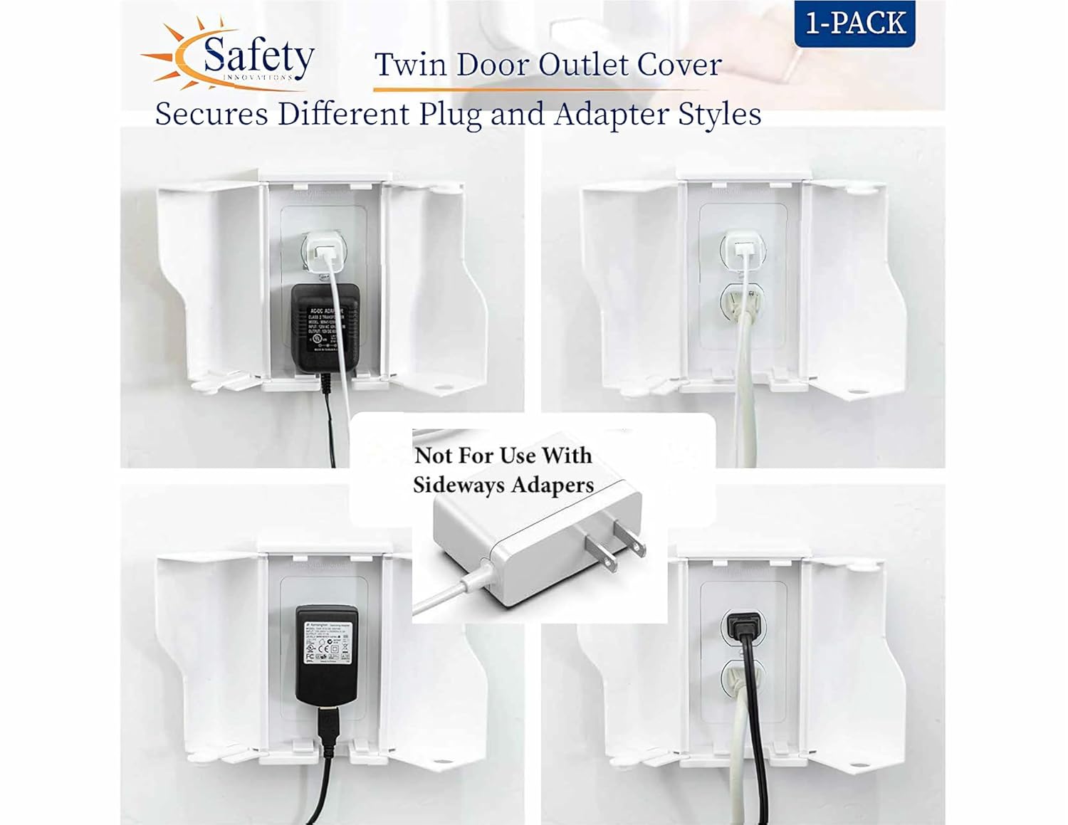 Safety Innovations Twin Door Baby Safety Outlet Cover Box for Babyproofing Outlets - More Interior Space for Extra Large Electrical Plugs and Adapters - Easy to Install - Easy to Use, (1-Pack) - Image 3