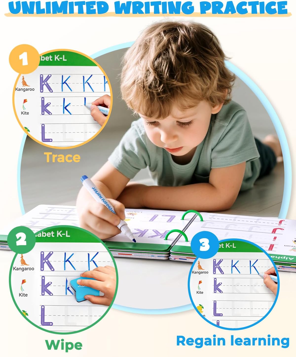 Preschool Learning Activities 54 Reusable Pages, Tracing Books for Kids Ages 3-5, Toddler Activities Busy Book, Handwriting Practice Kindergarten Workbooks, Educational Toys for 3 4 5 Year Old - Image 4