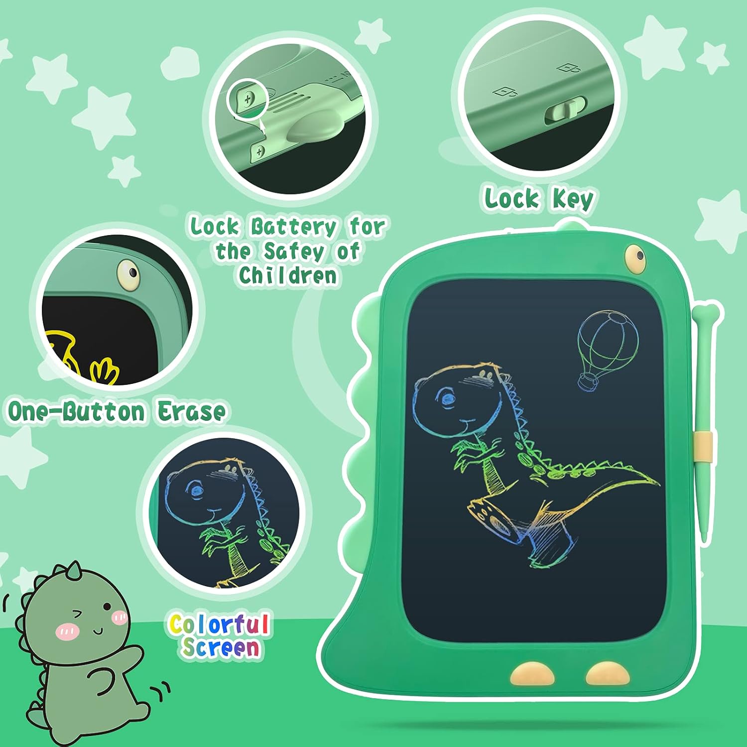 ORSEN 8.5 Inch LCD Doodle Board Tablet Toy - Green Dinosaur Drawing Pad for Kids 2-6 Years Old - Christmas and Birthday Gifts - Image 5