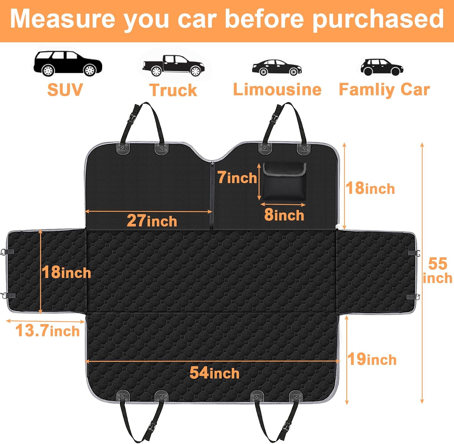 Mancro Dog Car Seat Cover for Back Seat, 2026 Upgraded 600D Heavy Duty Waterproof & Scratch-Resistant Dog Hammock for Car, Back Seat Pet Cover for Dogs with Sedan, Trucks and SUVs, Standard, Black - Image 6