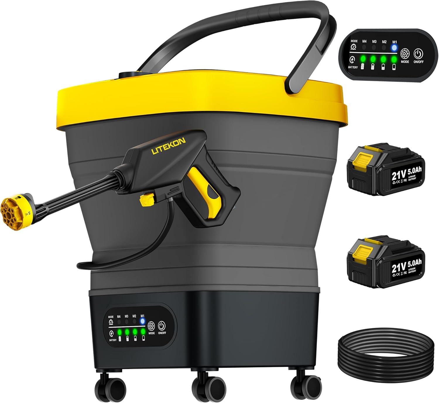 Litekon Portable Cordless Washer, 2×5.0Ah Battery, 4 Adjustable Model with 4.5Gal Tank 10FT Hose, 6-in-1 Nozzle for Car Washer,Patio,Camping Litekon Portable Cordless Washer, 2×5.0Ah Battery, 4 Adjustable Model with 4.5Gal Tank 10FT Hose, 6-in-1 Nozzle for Car Washer,Patio,Camping