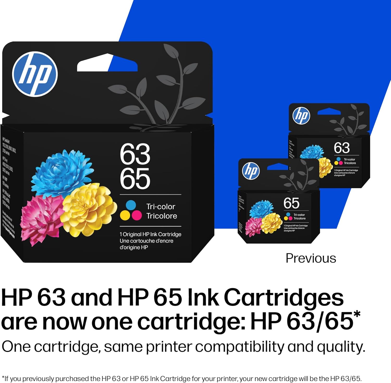 HP 63 65 Tri-Color Ink Cartridge | Works AMP; DeskJet 1100, 2100, 2600, 3600; Envy 4500, 5000; OfficeJet 3800, 4600, 5200 Series | B7RT2AN. Works with Both 63 and 65 Ink. - Image 3