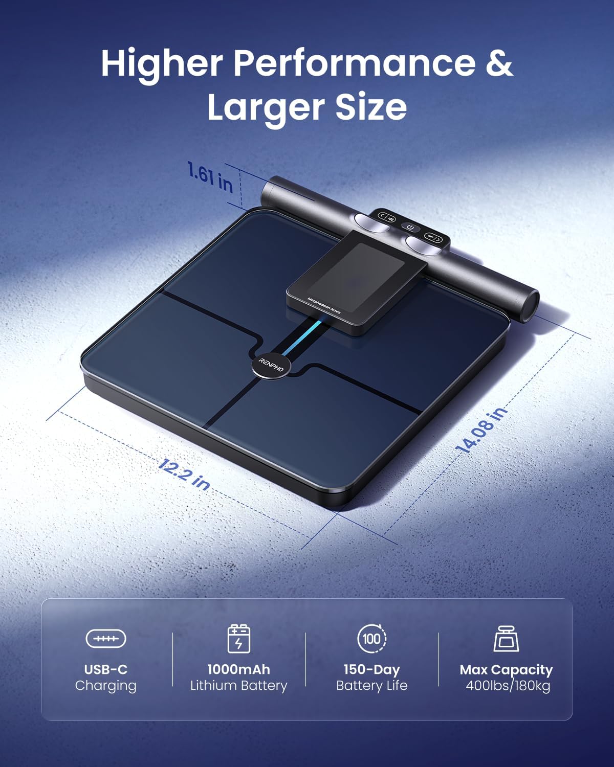 RENPHO Smart Scale for Body Weight, 8-Electrode Body Composition Scale with BMI, Body Fat, Muscle Mass, Rechargeable Body Fat Scale with Full-Color TFT LCD on Handle, MorphoScan Nova, Dark Blue - Image 7