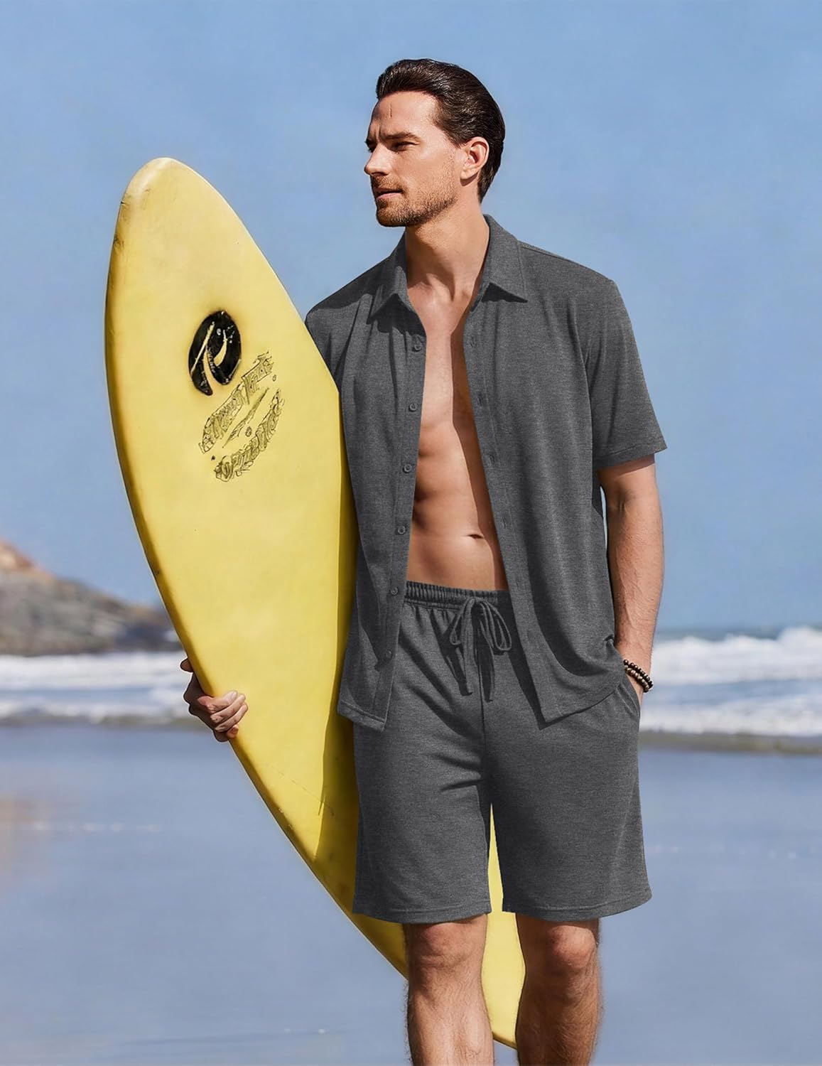 Ekouaer Men's Hawaiian Shirt and Shorts Sets 2 Piece Beach Outfits Button Down Summer Pajamas Set Vacation Lounge Sets XS-XXL - Image 6