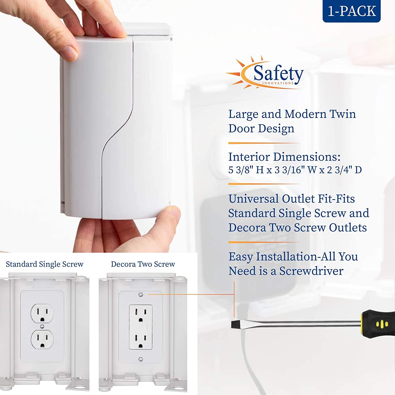 Safety Innovations Twin Door Baby Safety Outlet Cover Box for Babyproofing Outlets - More Interior Space for Extra Large Electrical Plugs and Adapters - Easy to Install - Easy to Use, (1-Pack) - Image 5