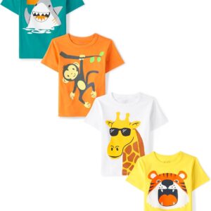 The Children’s Place Baby Boys and Toddler Dinos,Animals,Cars Short Sleeve Graphic T-Shirts,4 Pack