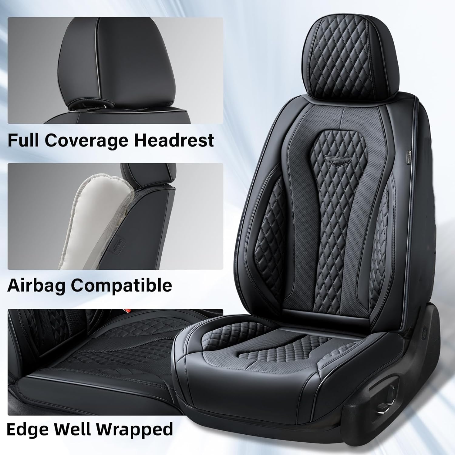 Coverado Seat Covers, Car Seat Covers Full Set, Black Car Seat Cover, Car Seat Covers Front Seats Back Seat Cover, Waterproof Car Seat Cushion, Leather Seat Covers Seat Protector Fit for Most Cars - Image 4